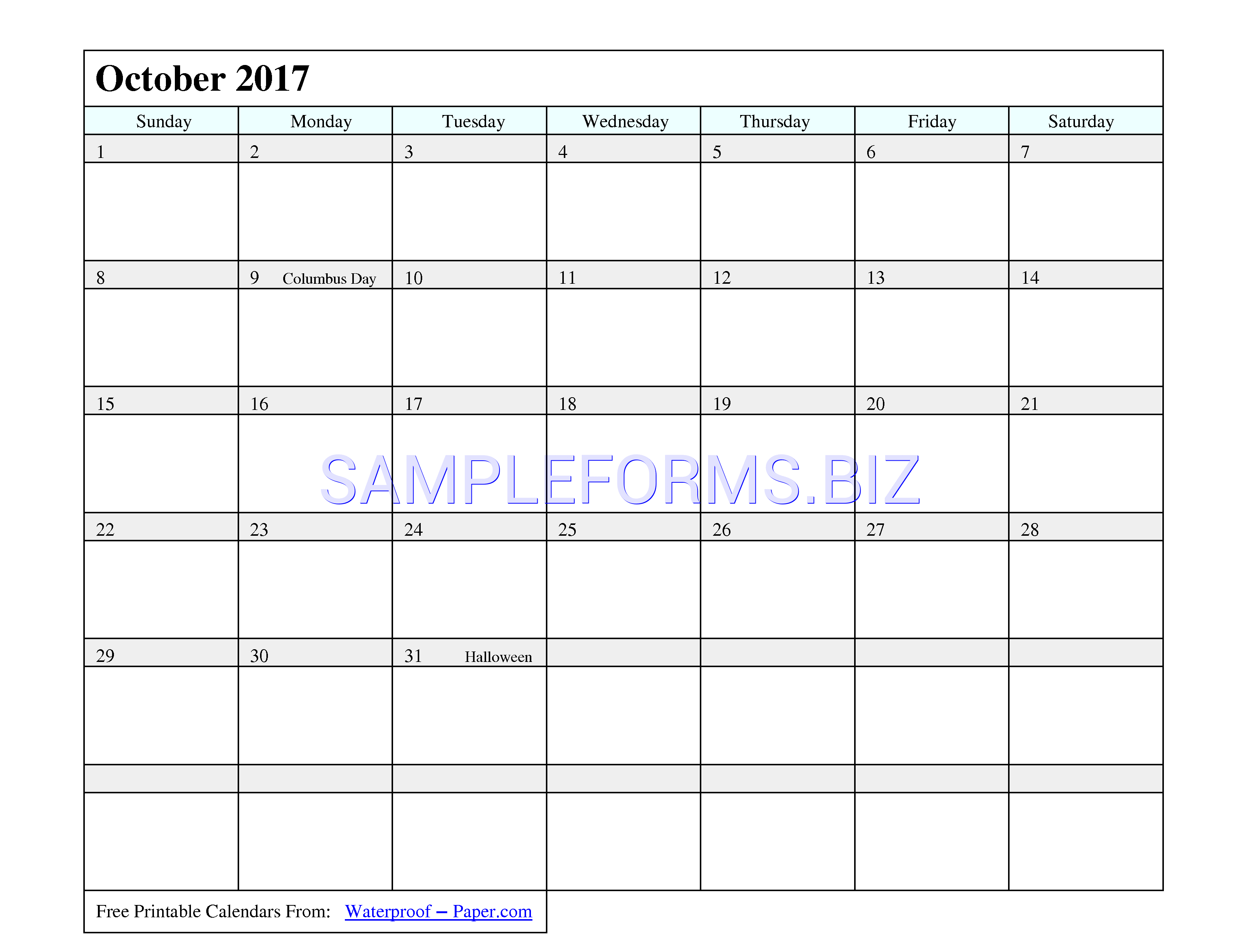 Preview free downloadable October 2017 Calendar 3 in PDF (page 1)